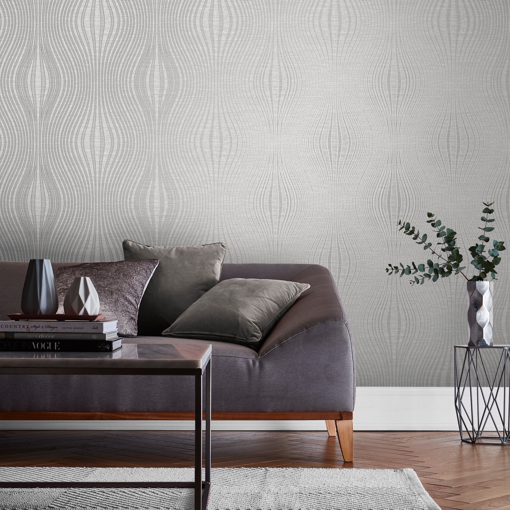 Hourglass Calm Wallpaper 105239 By Graham Brown In Silver Metallic